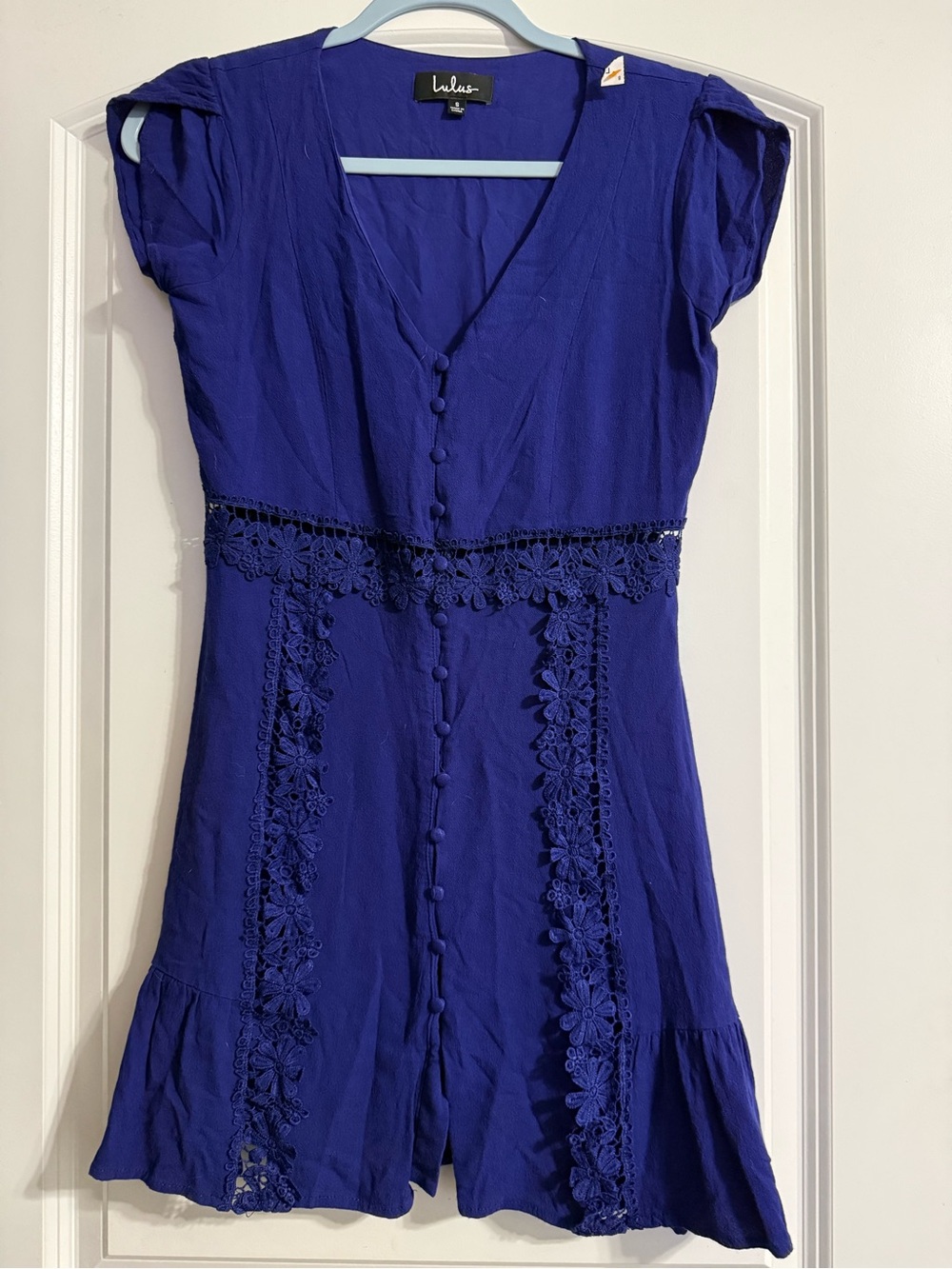 Lulu's Cobalt Blue V-Neck Button-Front Lace-Trim Tunic